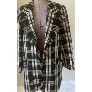 Simon Chang Wool Jacket Blazer women's Size 8 Black With Pastel Accents Gorgeous